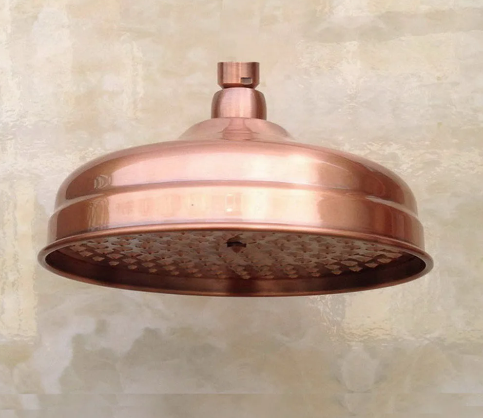 Solid Brass Rainfall Shower Head (8-Inch, Antique Red Copper)