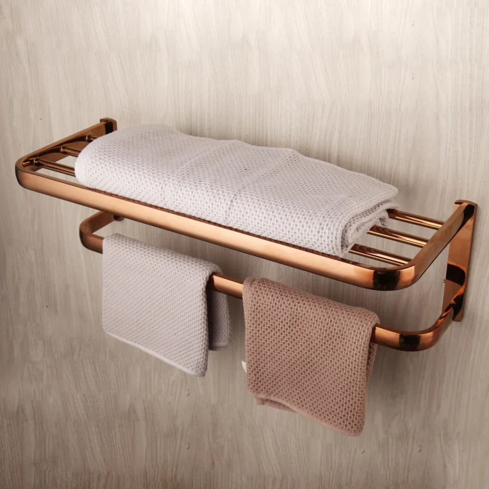 Solid Brass Rose Gold Wall-Mounted Bathroom Hardware Set (5-Piece)