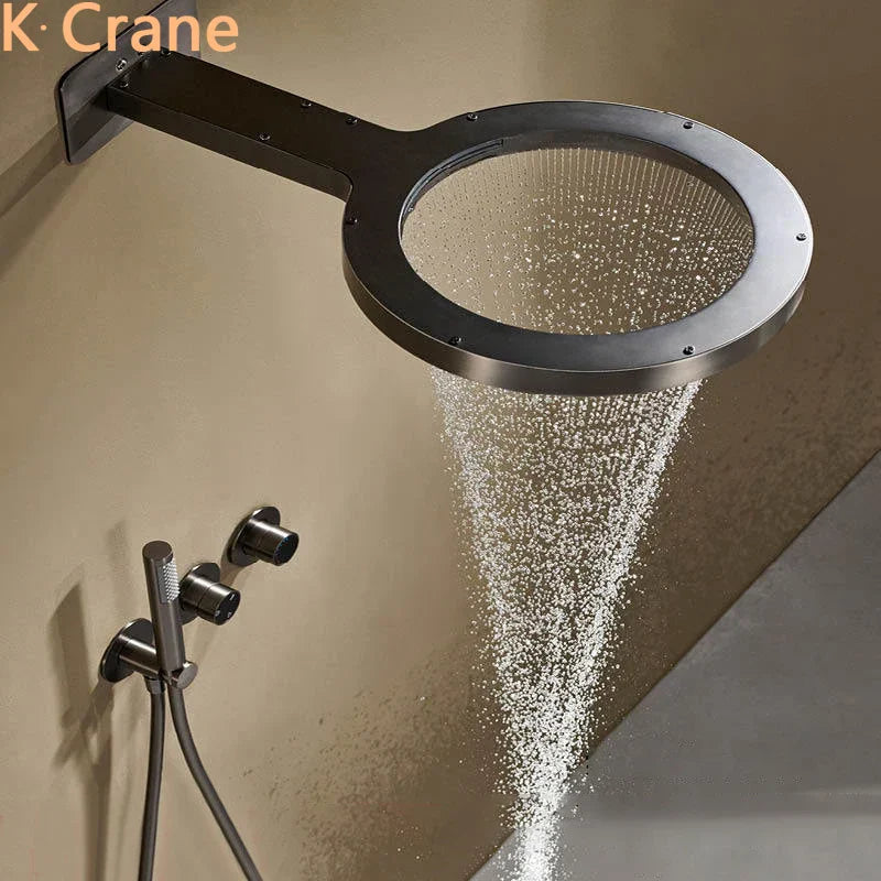 Solid Brass Round Rain Shower Faucet Set (Wall-Mount)