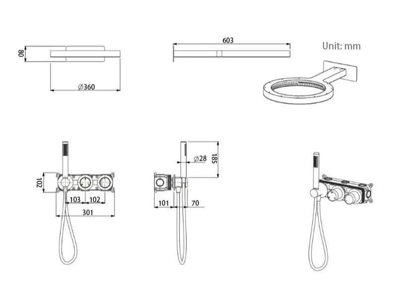 Solid Brass Round Rain Shower Faucet Set (Wall-Mount)