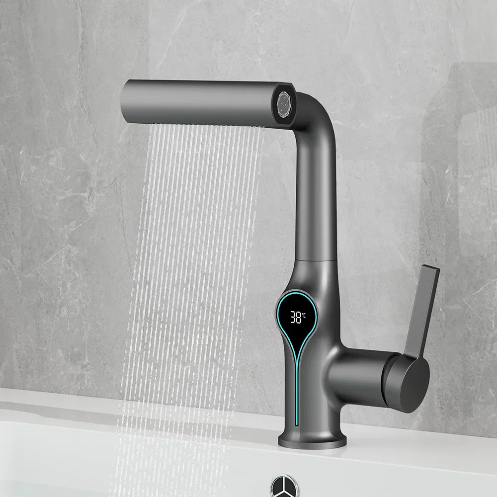 Solid Brass Water-Powered LED Waterfall Vanity Faucet
