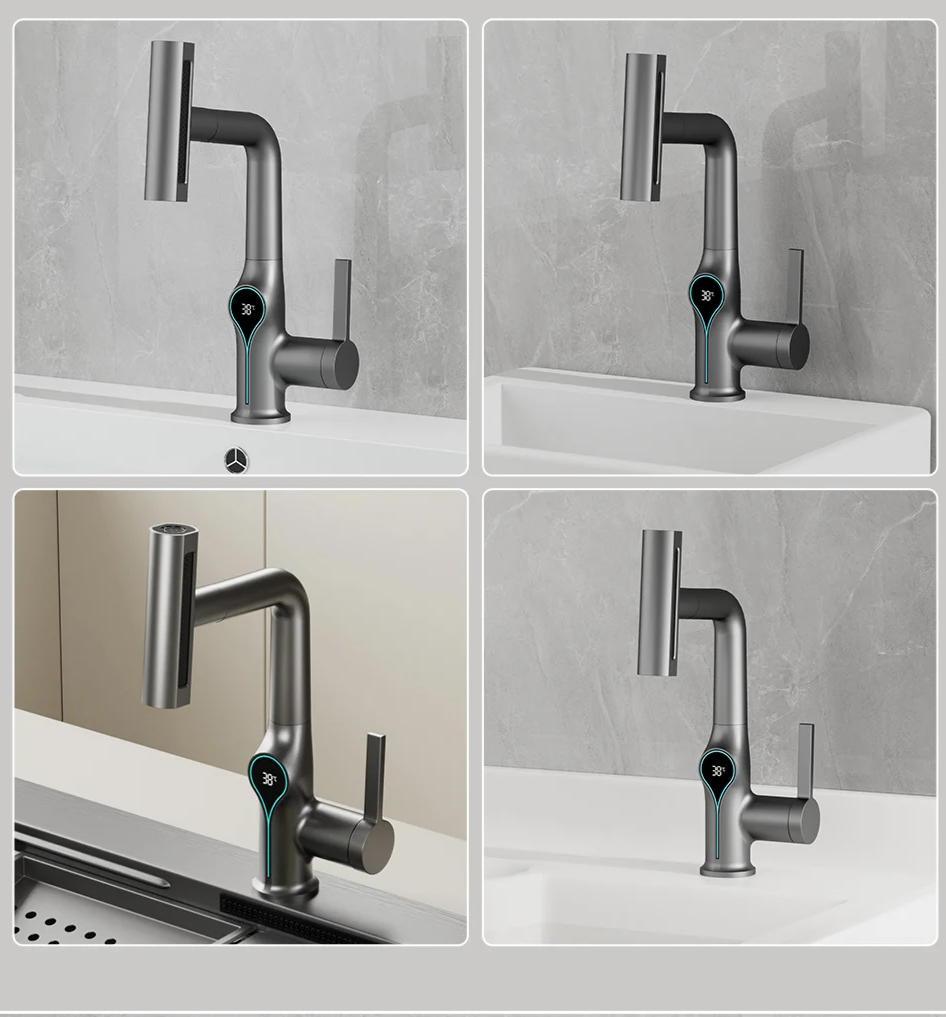 Solid Brass Water-Powered LED Waterfall Vanity Faucet