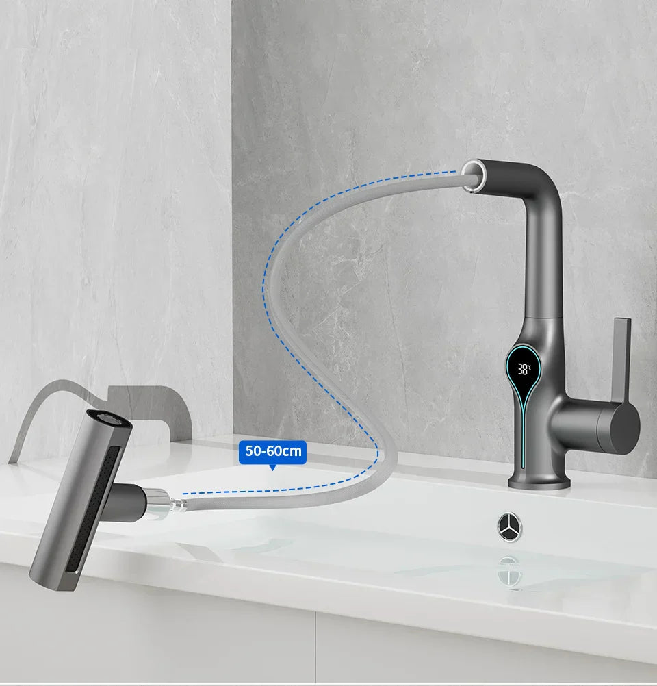 Solid Brass Water-Powered LED Waterfall Vanity Faucet