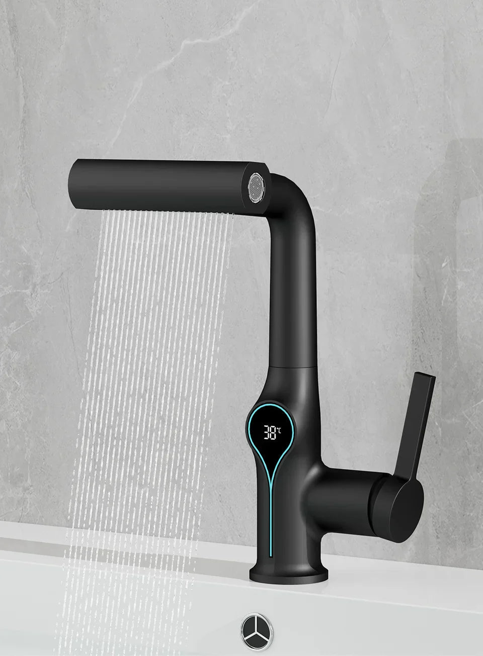 Solid Brass Water-Powered LED Waterfall Vanity Faucet