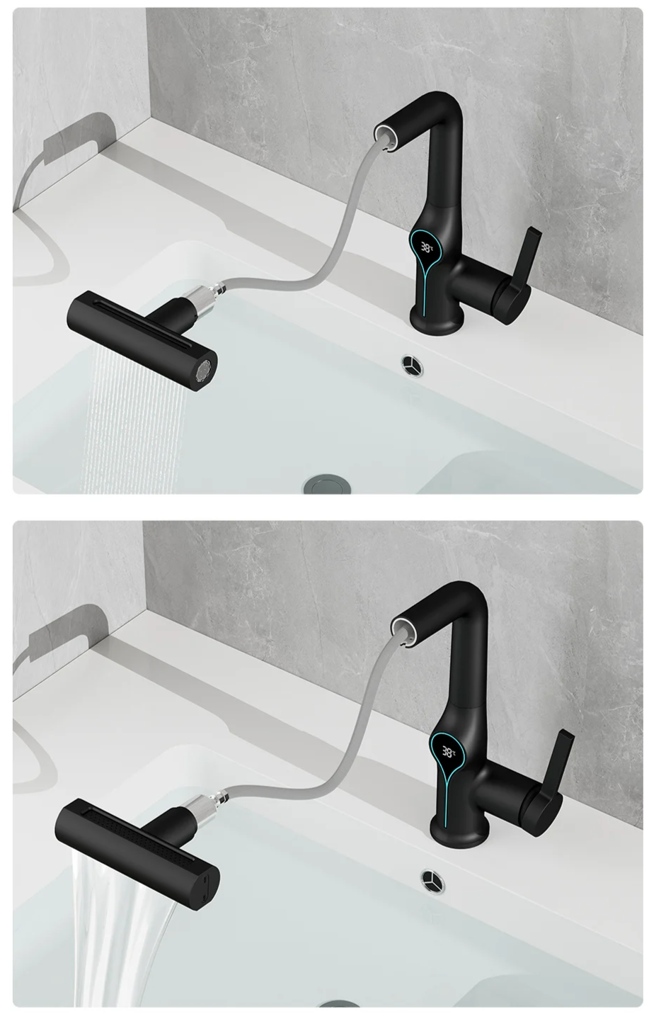 Solid Brass Water-Powered LED Waterfall Vanity Faucet