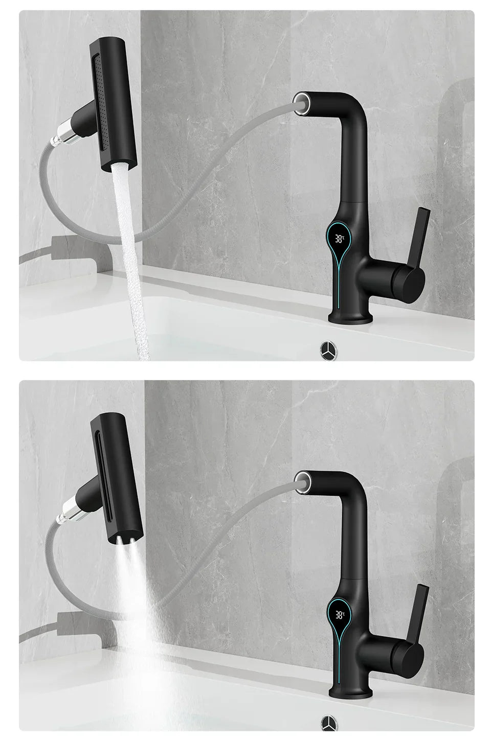 Solid Brass Water-Powered LED Waterfall Vanity Faucet