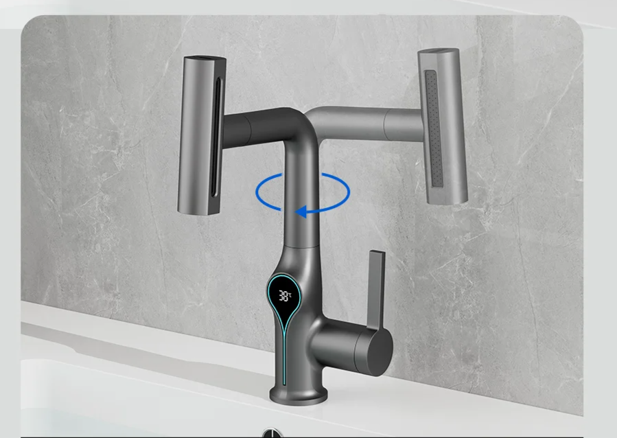 Solid Brass Water-Powered LED Waterfall Vanity Faucet