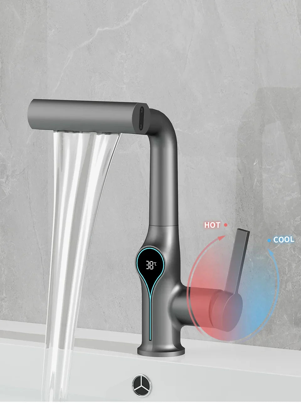 Solid Brass Water-Powered LED Waterfall Vanity Faucet