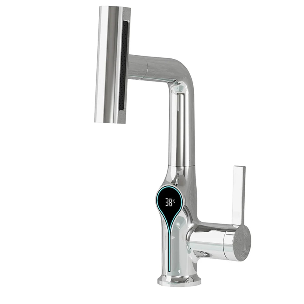 Solid Brass Water-Powered LED Waterfall Vanity Faucet
