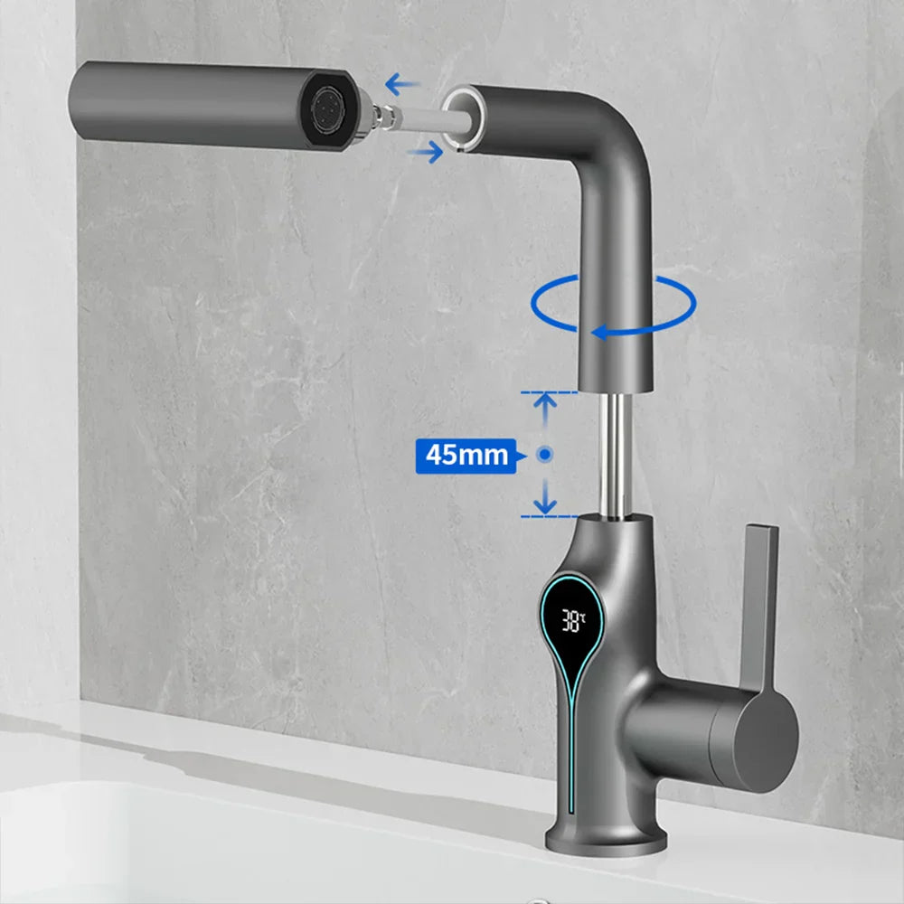 Solid Brass Water-Powered LED Waterfall Vanity Faucet