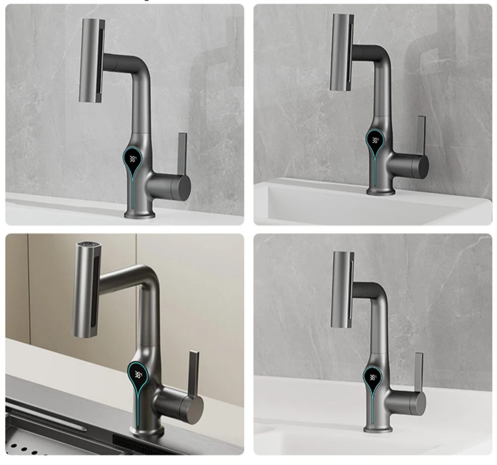 Solid Brass Water-Powered LED Waterfall Vanity Faucet