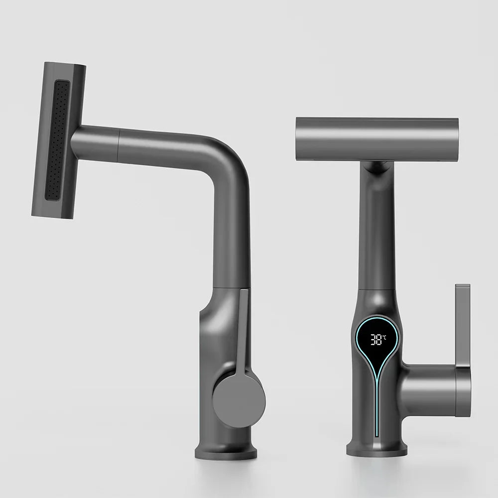 Solid Brass Water-Powered LED Waterfall Vanity Faucet