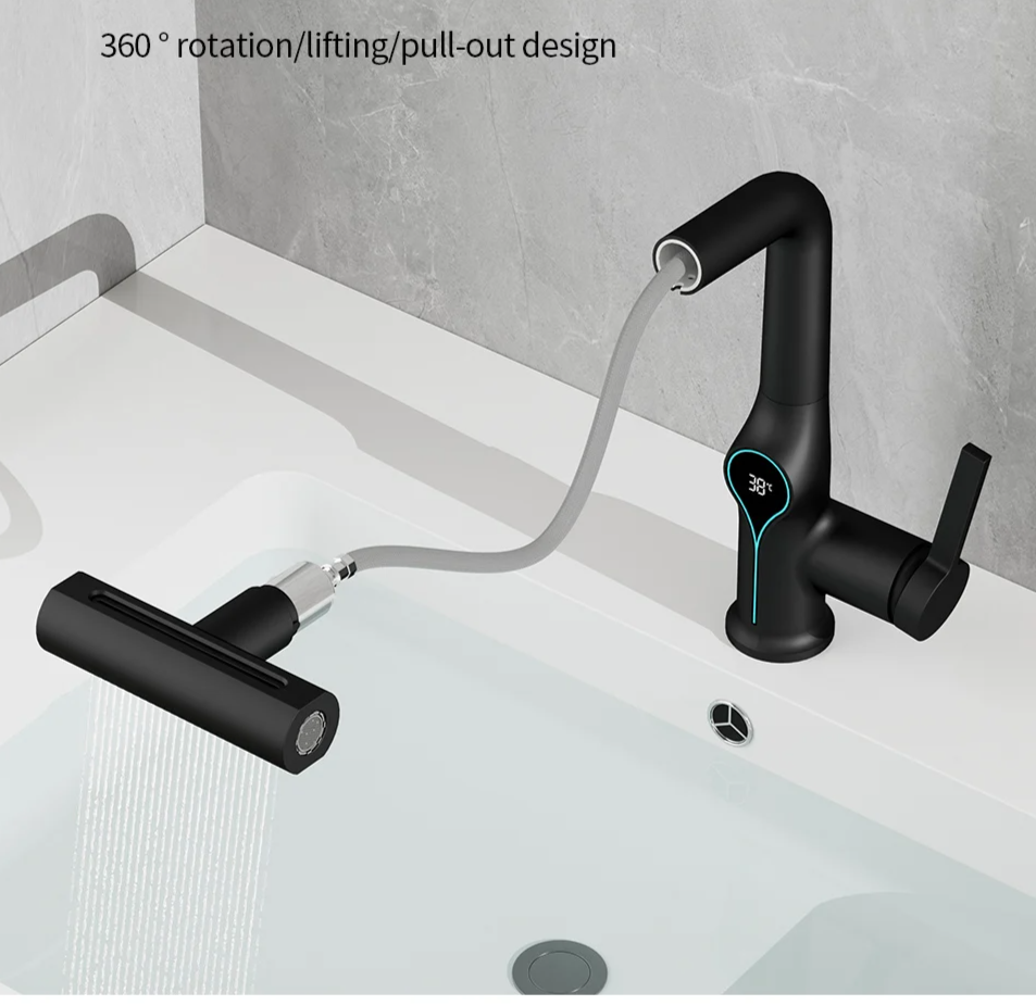 Solid Brass Water-Powered LED Waterfall Vanity Faucet