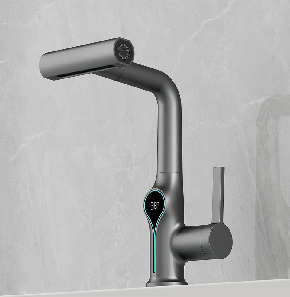 Solid Brass Water-Powered LED Waterfall Vanity Faucet