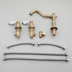 Solid Brass Waterfall Bathroom Faucet (Antique Brass, 3-Hole Widespread)