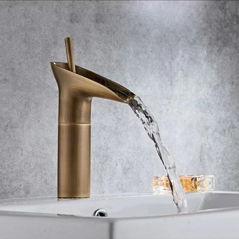Solid Brass Waterfall Bathroom Faucet (Ceramic Disc Valve)