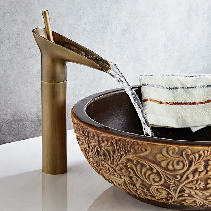 Solid Brass Waterfall Bathroom Faucet (Ceramic Disc Valve)
