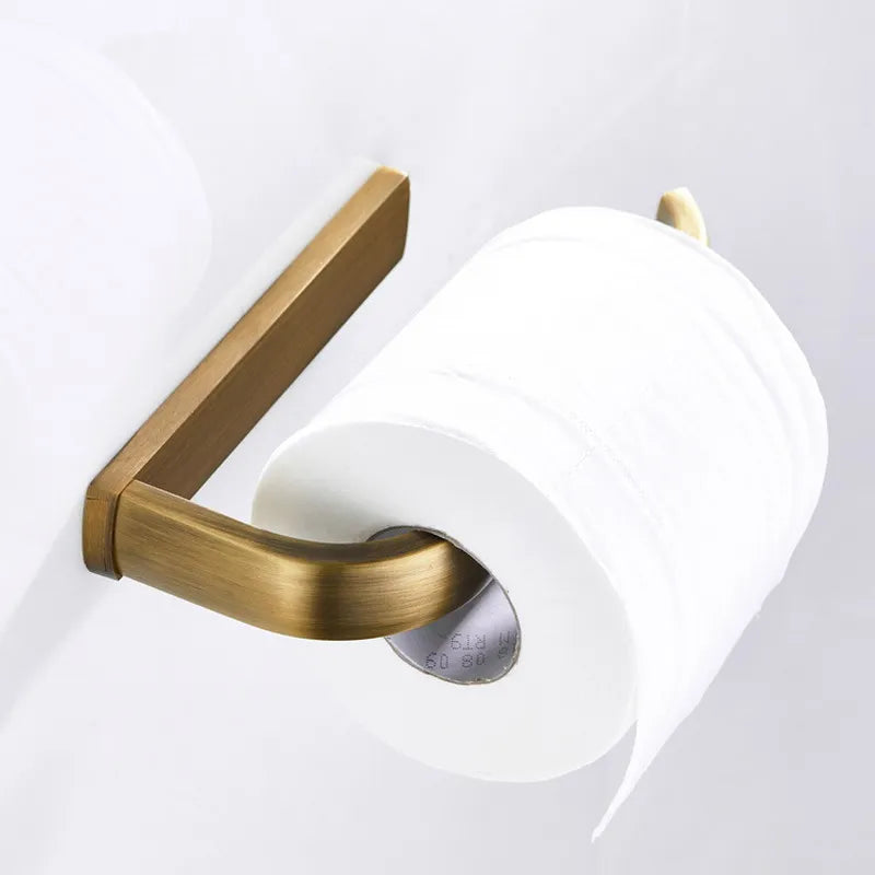 Solid Copper-Based Brushed Antique Brass Bathroom Hardware Set (5-Piece Wall-Mounted)