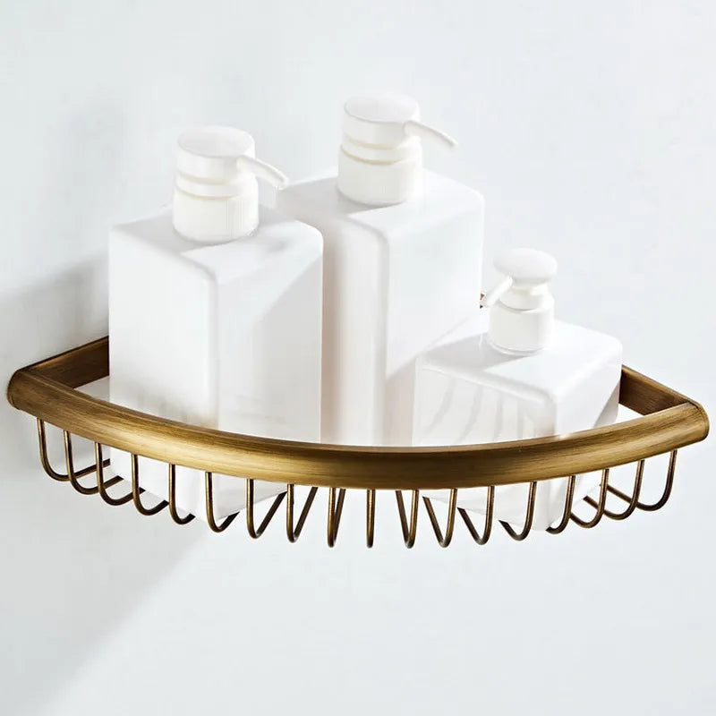 Solid Copper-Based Brushed Antique Brass Bathroom Hardware Set (5-Piece Wall-Mounted)