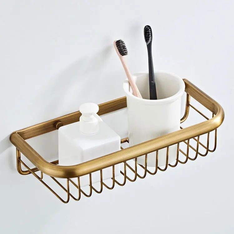 Solid Copper-Based Brushed Antique Brass Bathroom Hardware Set (5-Piece Wall-Mounted)