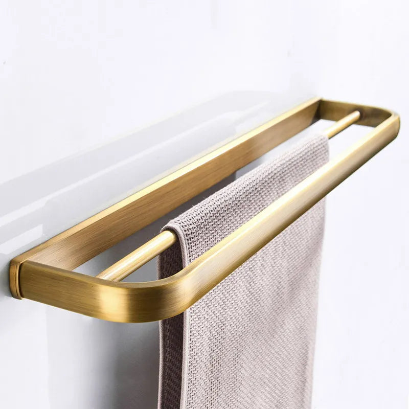 Solid Copper-Based Brushed Antique Brass Bathroom Hardware Set (5-Piece Wall-Mounted)