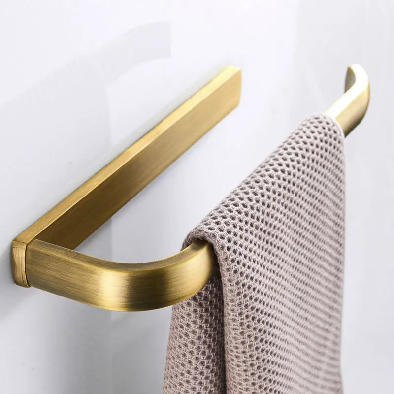 Solid Copper-Based Brushed Antique Brass Bathroom Hardware Set (5-Piece Wall-Mounted)