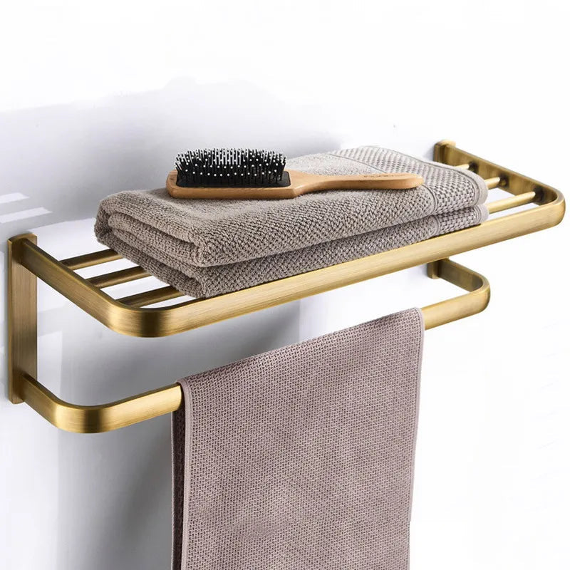 Solid Copper-Based Brushed Antique Brass Bathroom Hardware Set (5-Piece Wall-Mounted)