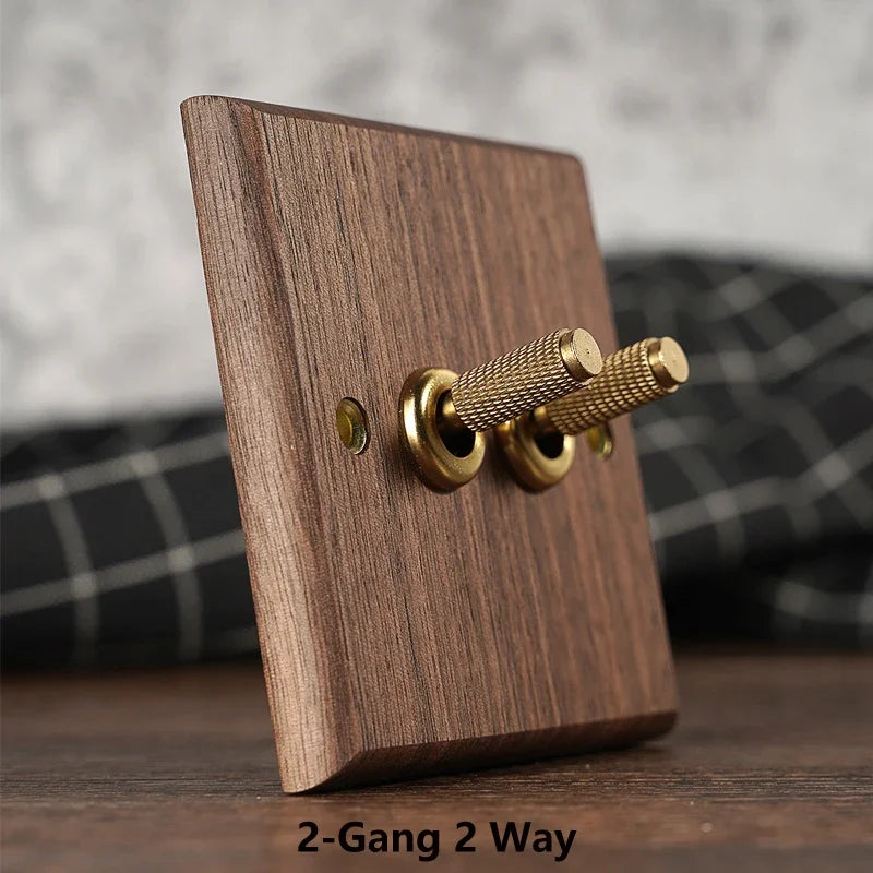 Solid Walnut & Knurled Brass Toggle Wall Switch (Optional USB)