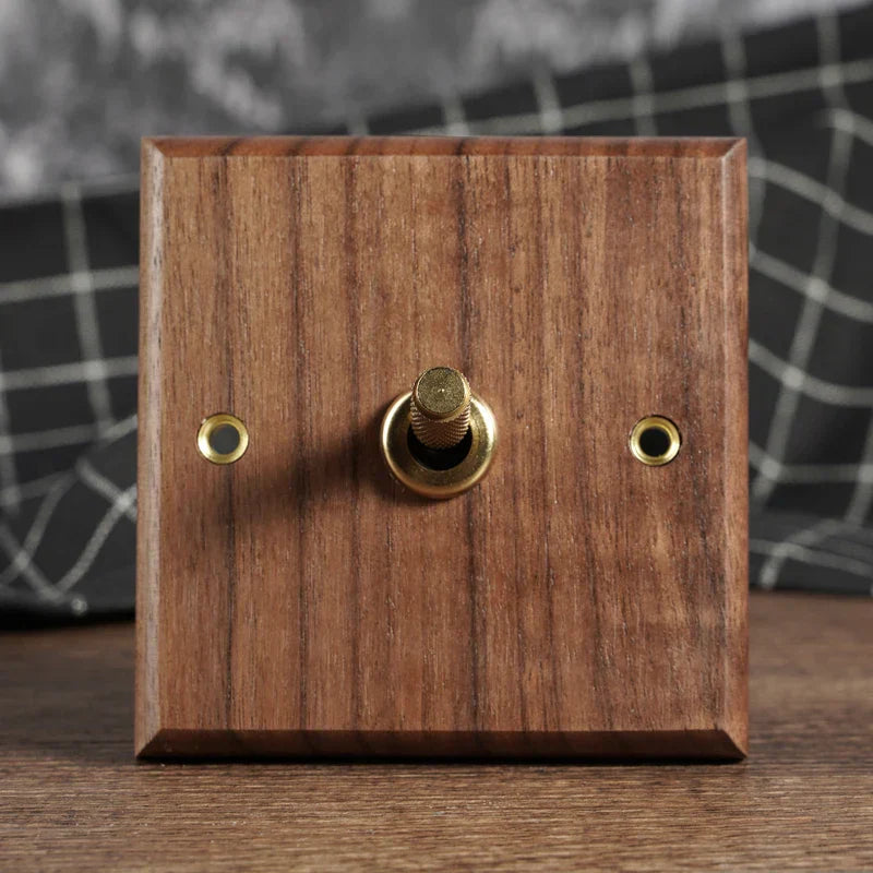 Solid Walnut & Knurled Brass Toggle Wall Switch (Optional USB)