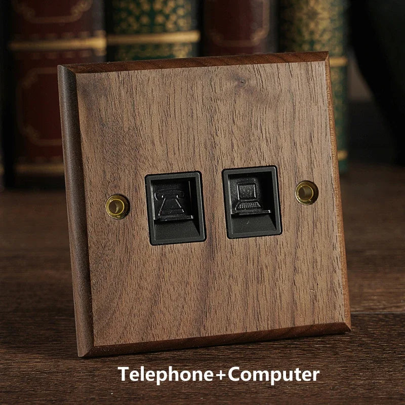 Solid Walnut & Knurled Brass Toggle Wall Switch (Optional USB)