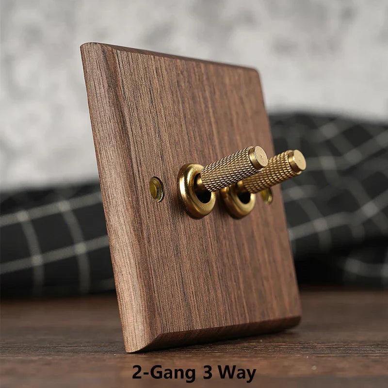Solid Walnut & Knurled Brass Toggle Wall Switch (Optional USB)