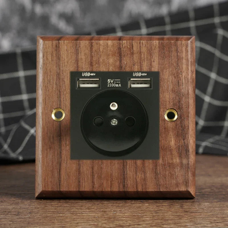 Solid Walnut & Knurled Brass Toggle Wall Switch (Optional USB)