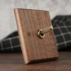 Solid Walnut & Knurled Brass Toggle Wall Switch (Optional USB)