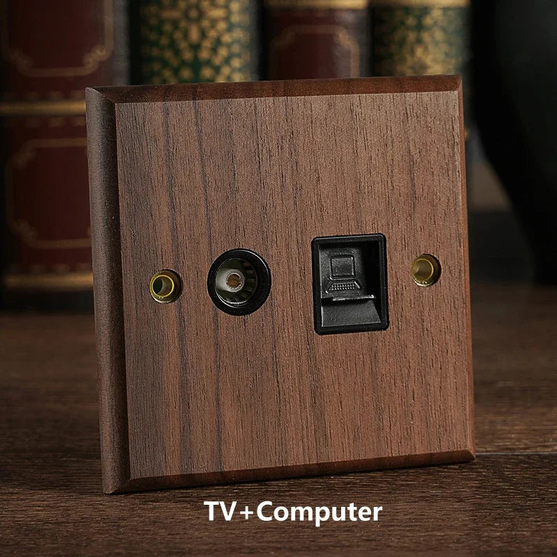 Solid Walnut & Knurled Brass Toggle Wall Switch (Optional USB)