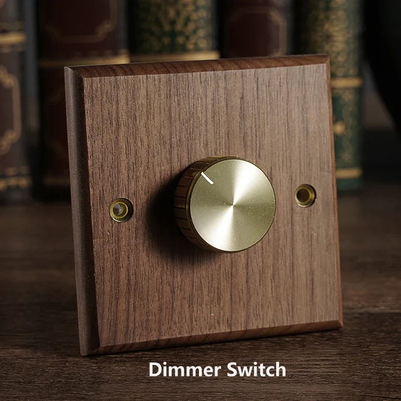 Solid Walnut & Knurled Brass Toggle Wall Switch (Optional USB)