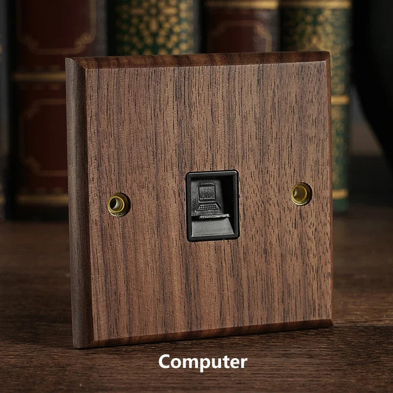 Solid Walnut & Knurled Brass Toggle Wall Switch (Optional USB)