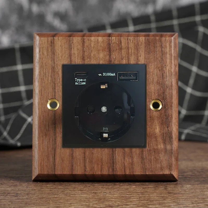 Solid Walnut & Knurled Brass Toggle Wall Switch (Optional USB)