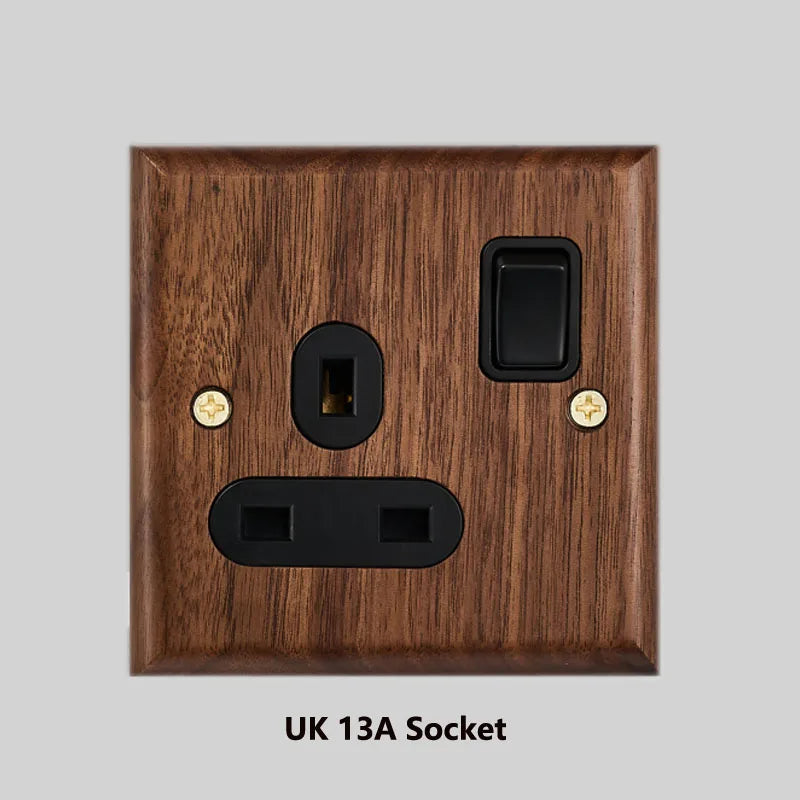 Solid Walnut & Knurled Brass Toggle Wall Switch (Optional USB)