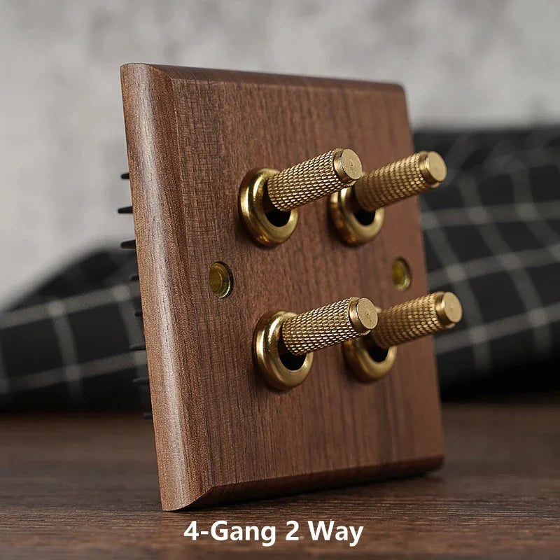 Solid Walnut & Knurled Brass Toggle Wall Switch (Optional USB)