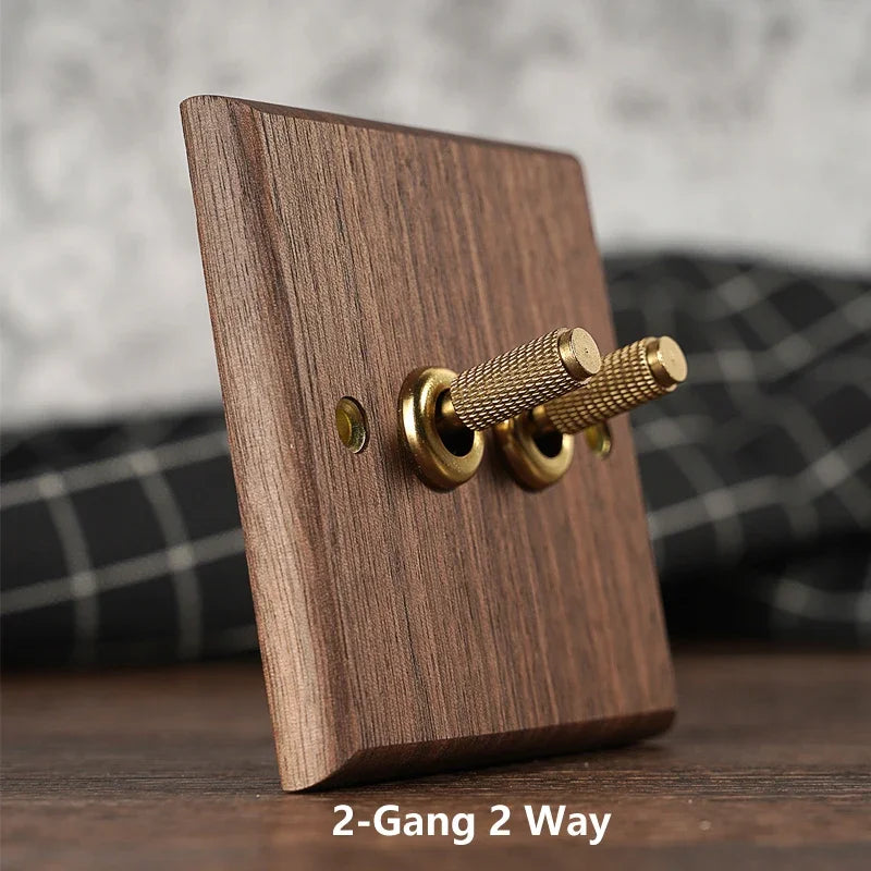 Solid Walnut & Knurled Brass Toggle Wall Switch (Optional USB)