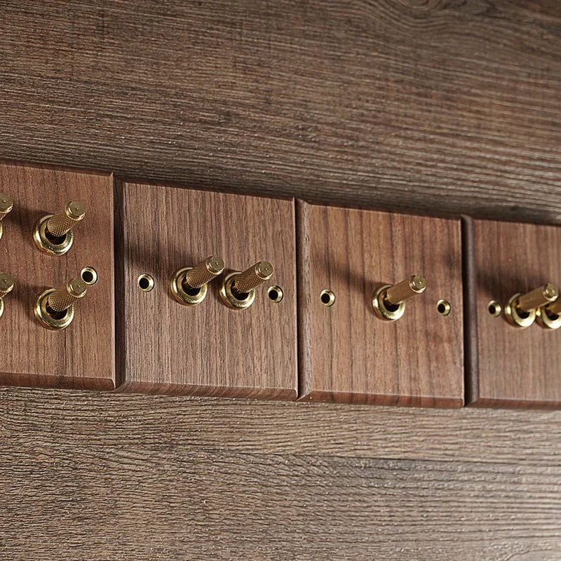 Solid Walnut & Knurled Brass Toggle Wall Switch (Optional USB)
