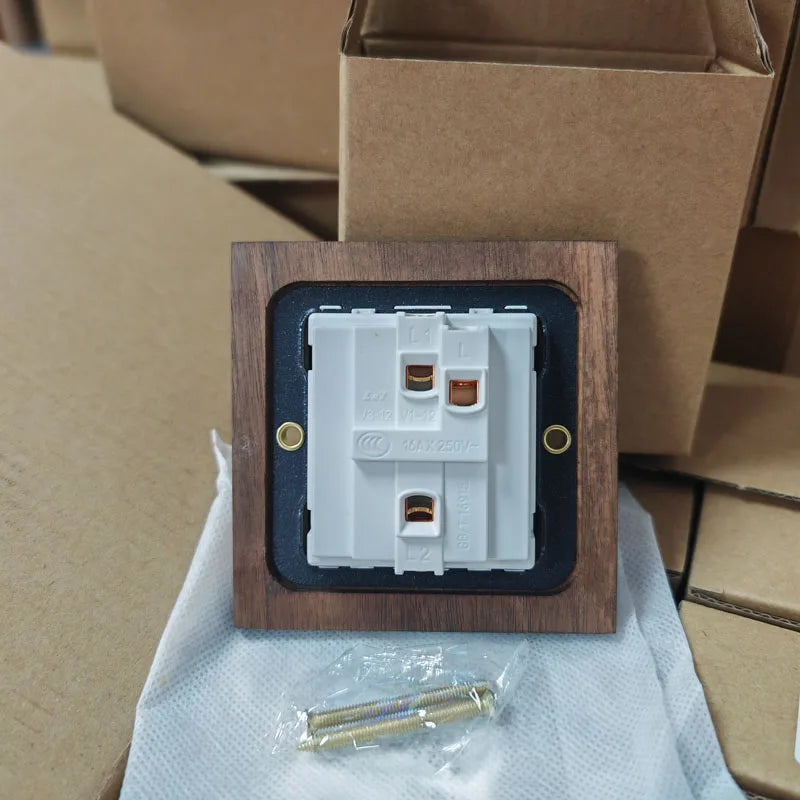 Solid Walnut & Knurled Brass Toggle Wall Switch (Optional USB)