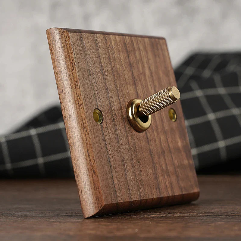 Solid Walnut & Knurled Brass Toggle Wall Switch (Optional USB)