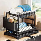 Space-Saving 2-Tier Auto-Drain Dish Rack