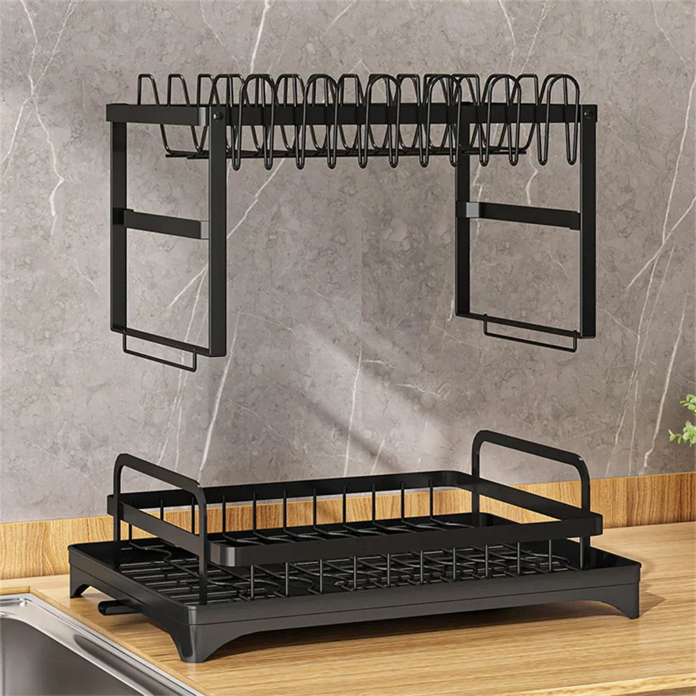 Space-Saving 2-Tier Auto-Drain Dish Rack