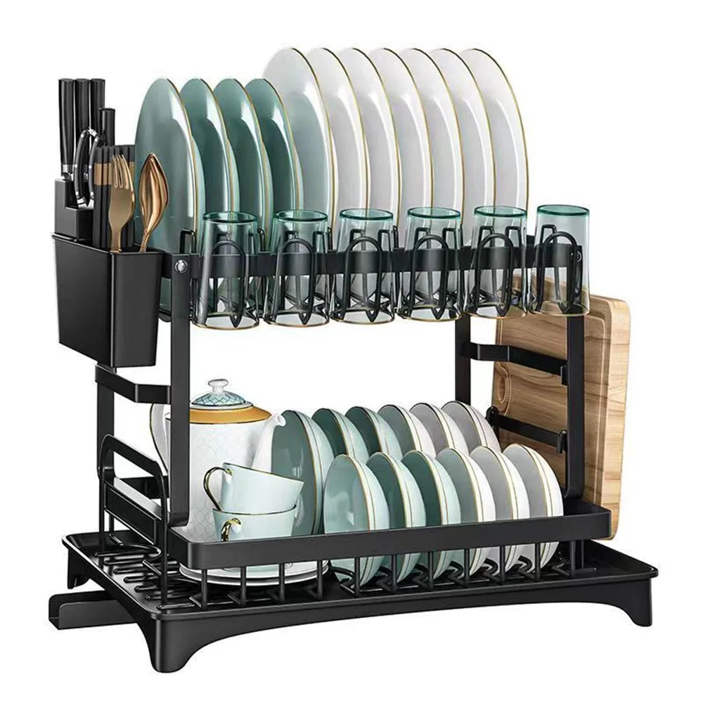 Space-Saving 2-Tier Auto-Drain Dish Rack