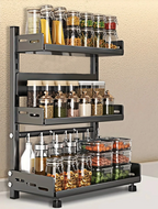 Space-Saving 3-Tier Black Stainless Steel Spice Rack