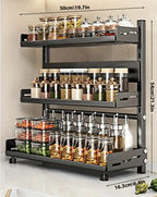 Space-Saving 3-Tier Black Stainless Steel Spice Rack