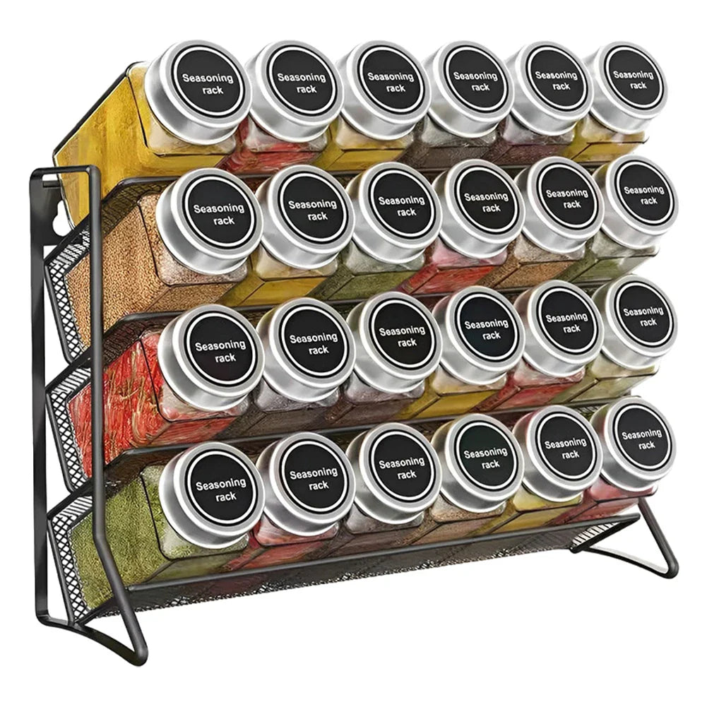 Space-Saving 4-Tier Wall-Mounted Carbon Steel Spice Rack