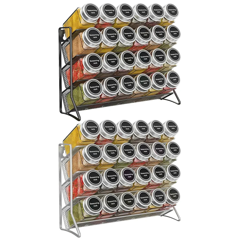 Space-Saving 4-Tier Wall-Mounted Carbon Steel Spice Rack